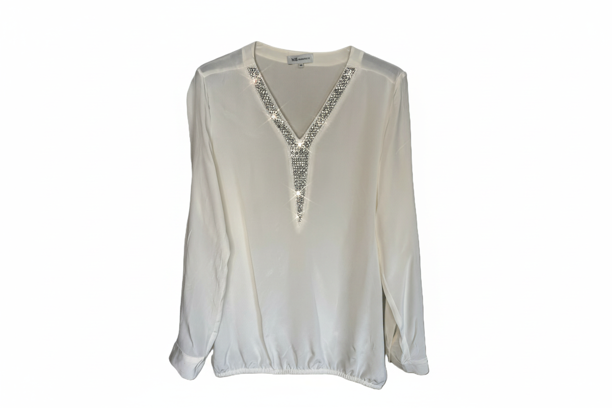 Bluse mit Glitzer-Borte am Ausschnitt